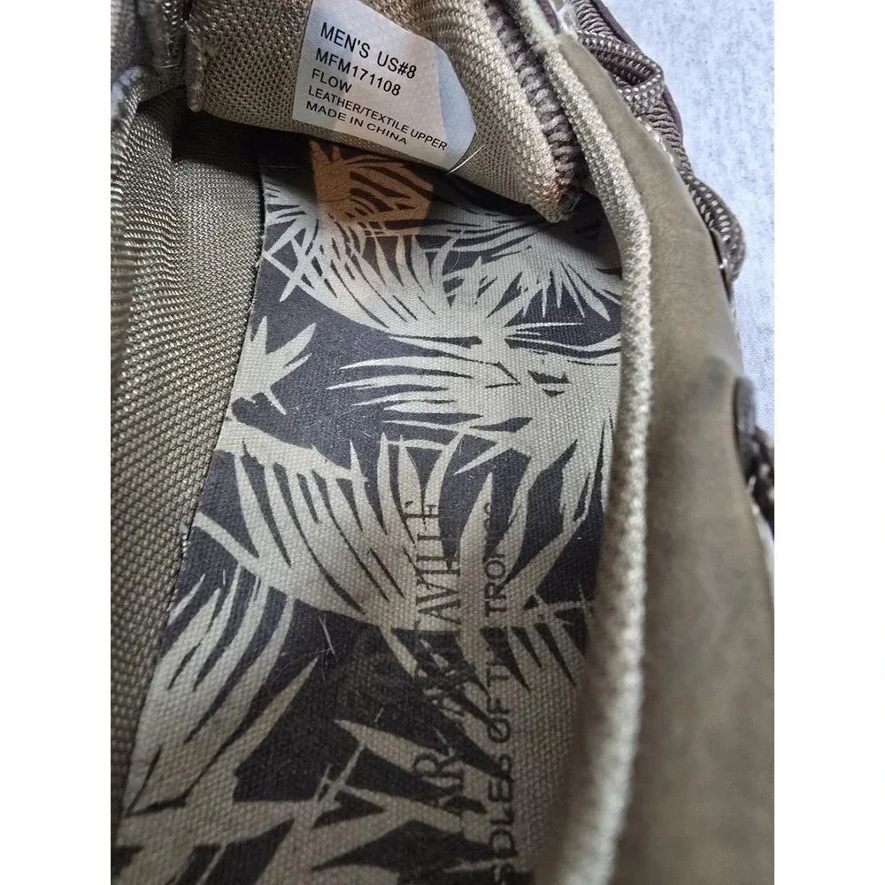 Margaritaville Mens Boat Shoes Size 8 Brown Leather Mesh Loafers Palm Tree Logo